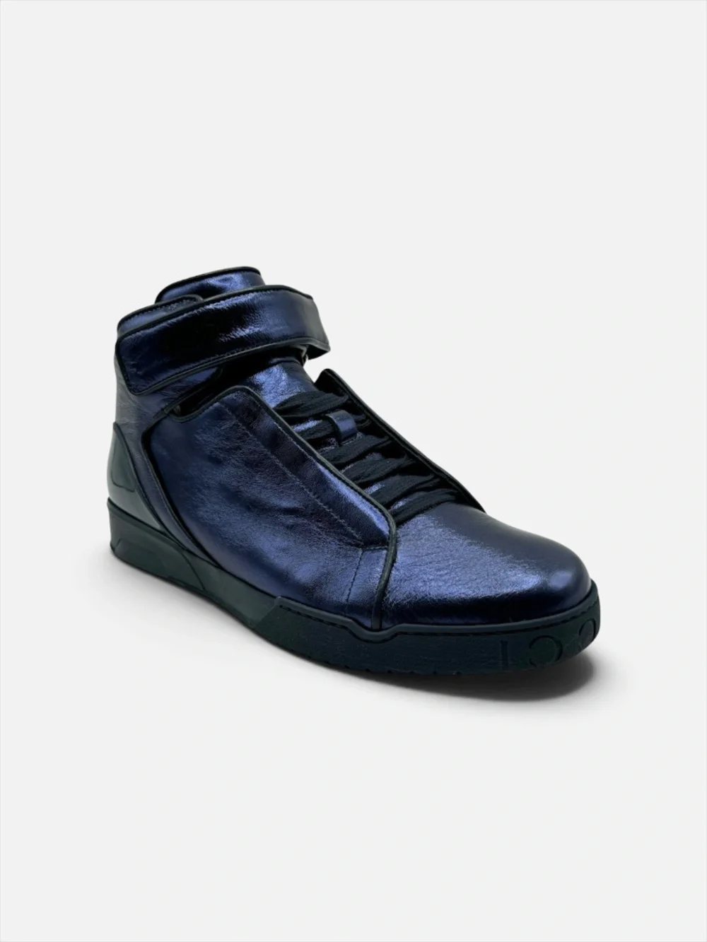 Gucci Blue Leather High-Top Lace-Up Sneakers Men 5G Italy NIB